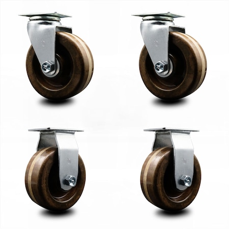 Service Caster 5 Inch High Temp Phenolic Caster Set with Roller Bearings 2 Swivel 2 Rigid SCC SCC-20S520-PHRHT-2-R-2